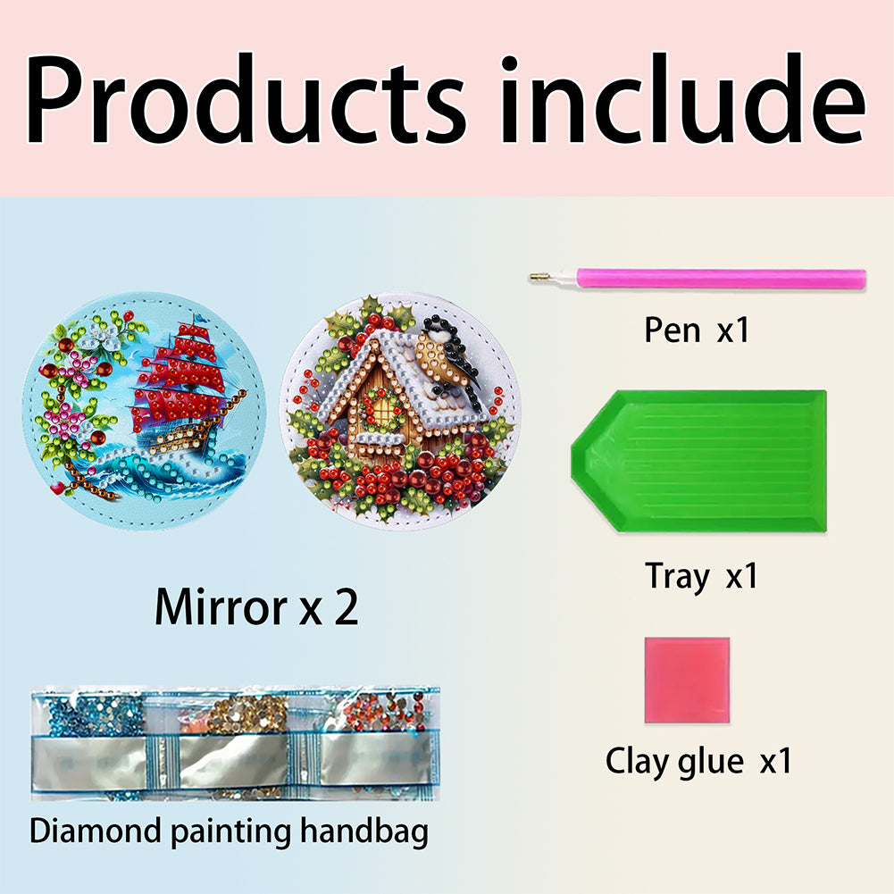 DIY Diamond Art Portable Cosmetic Mirror Diamond Painting Crafts for Home Office
