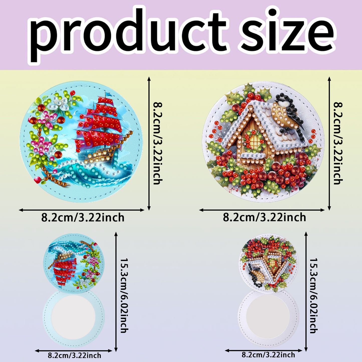 DIY Diamond Art Portable Cosmetic Mirror Diamond Painting Crafts for Home Office