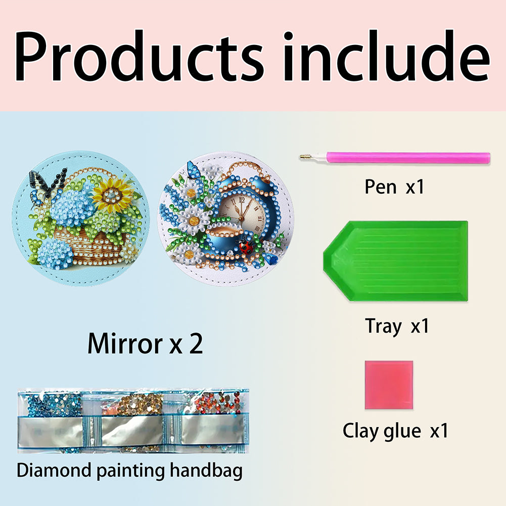 DIY Diamond Art Portable Cosmetic Mirror Diamond Painting Crafts for Home Office