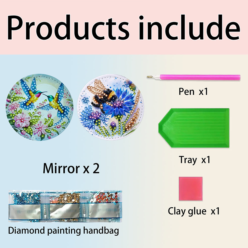 DIY Diamond Art Portable Cosmetic Mirror Diamond Painting Crafts for Home Office