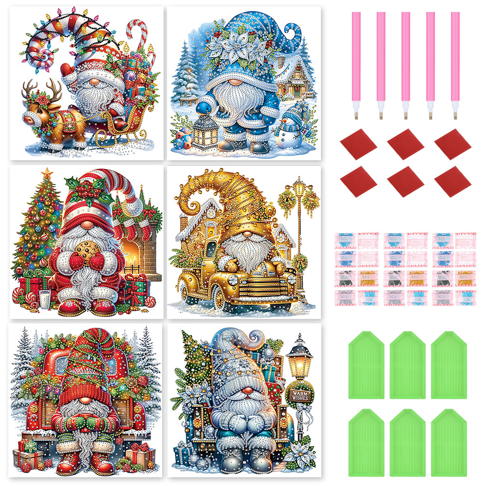 6Pcs Christmas Gnome - Special Shaped Drill Diamond Painting 30*30CM