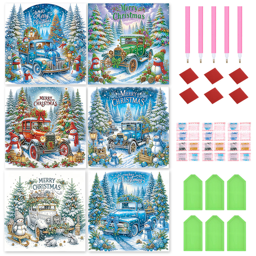 6Pcs Christmas Car - Special Shaped Drill Diamond Painting 30*30CM