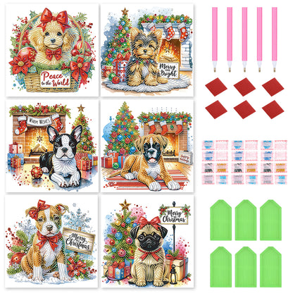 6Pcs Christmas Dog - Special Shaped Drill Diamond Painting 30*30CM