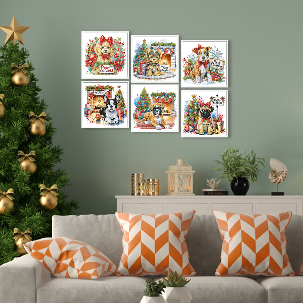 6Pcs Christmas Dog - Special Shaped Drill Diamond Painting 30*30CM
