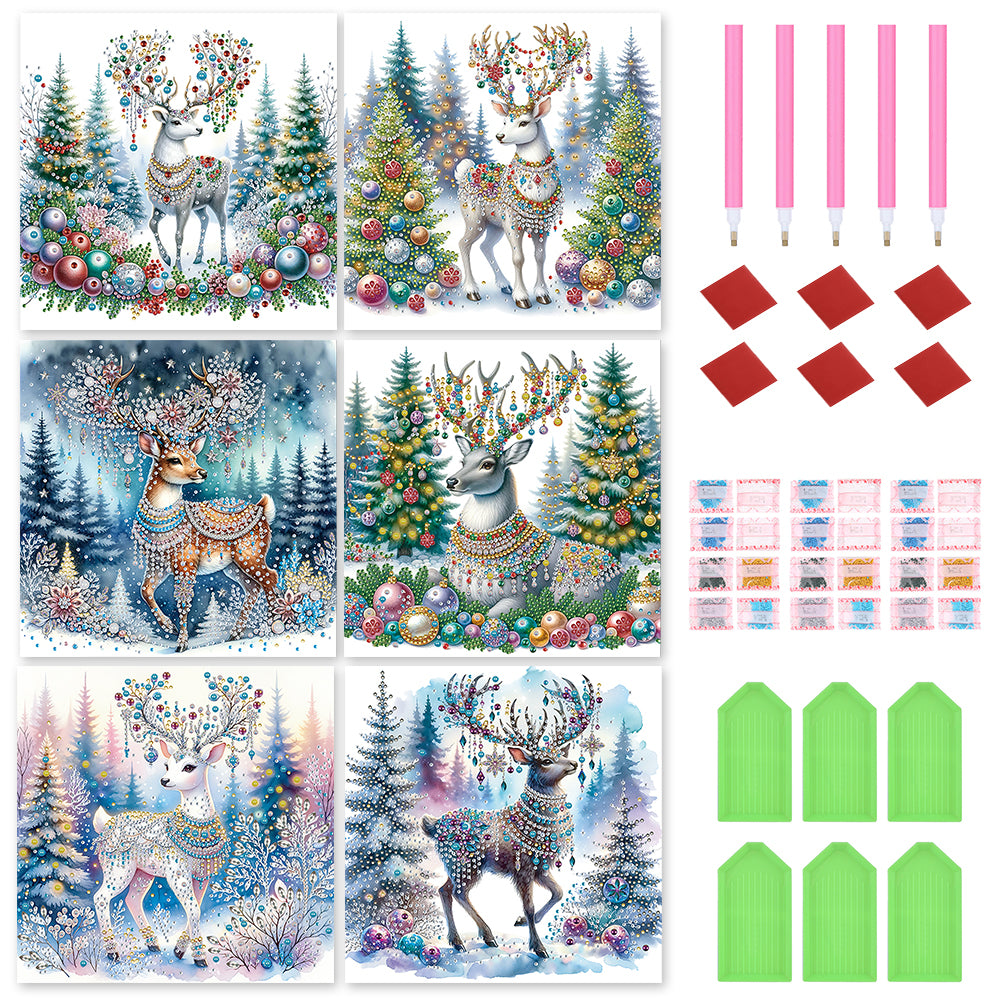 6Pcs Christmas Elk - Special Shaped Drill Diamond Painting 30*30CM