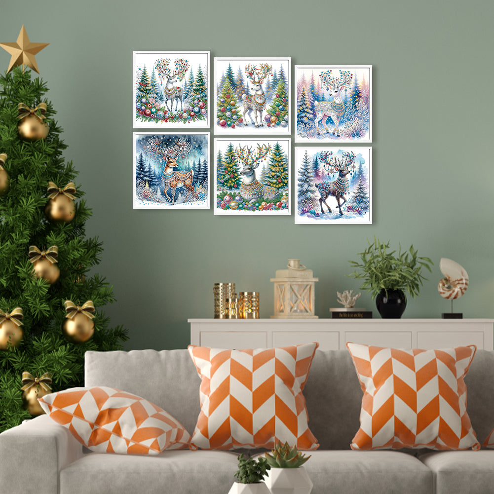 6Pcs Christmas Elk - Special Shaped Drill Diamond Painting 30*30CM
