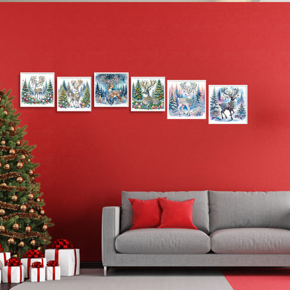 6Pcs Christmas Elk - Special Shaped Drill Diamond Painting 30*30CM