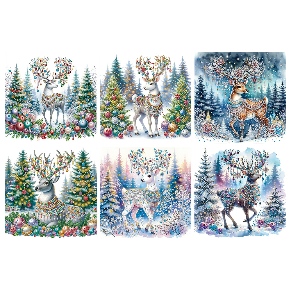 6Pcs Christmas Elk - Special Shaped Drill Diamond Painting 30*30CM