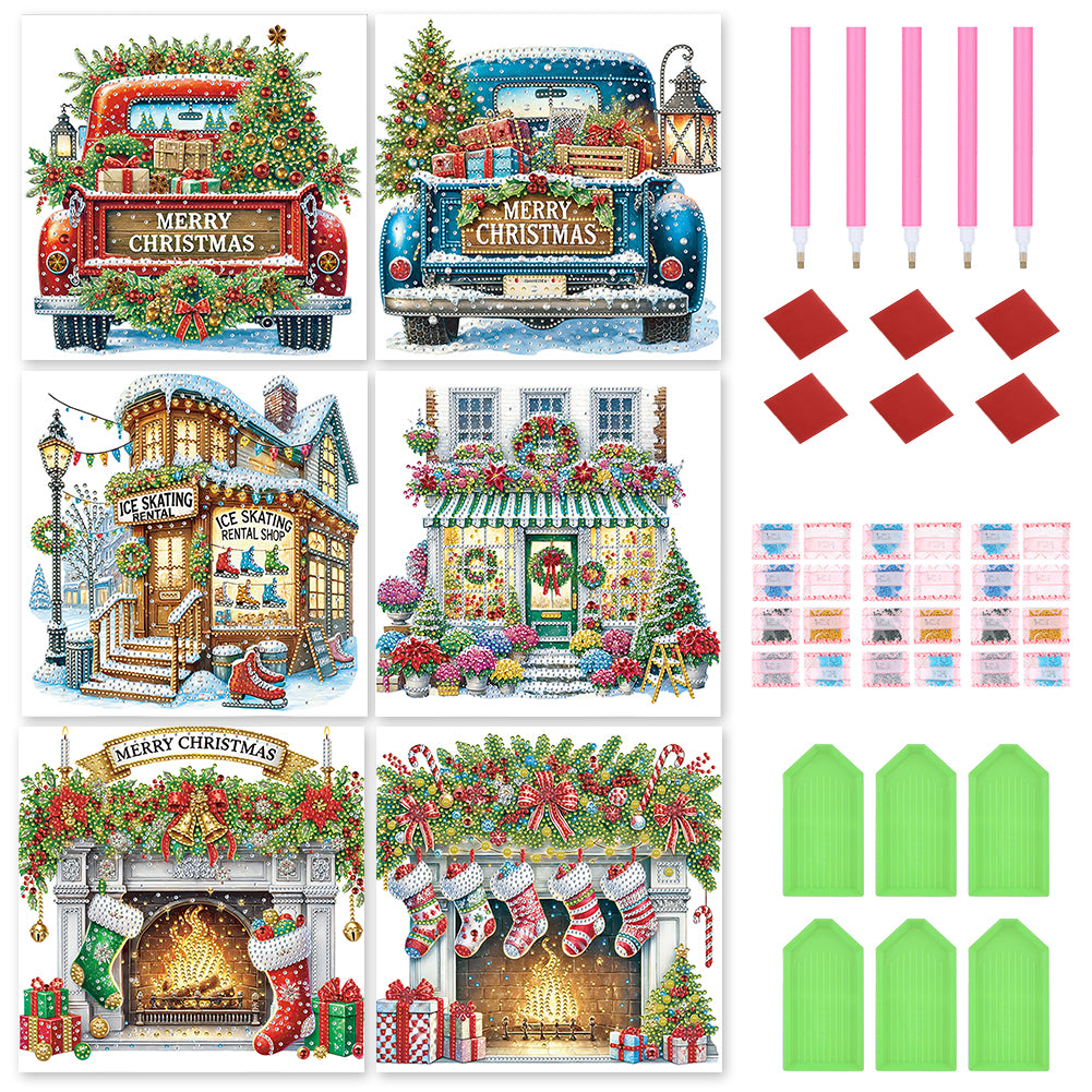 6Pcs Christmas - Special Shaped Drill Diamond Painting 30*30CM