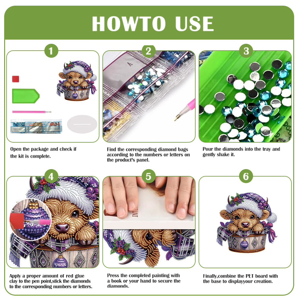 2D Flat Christmas Yak DIY Desktop Diamond Art Kits for Home Office Desktop Decor