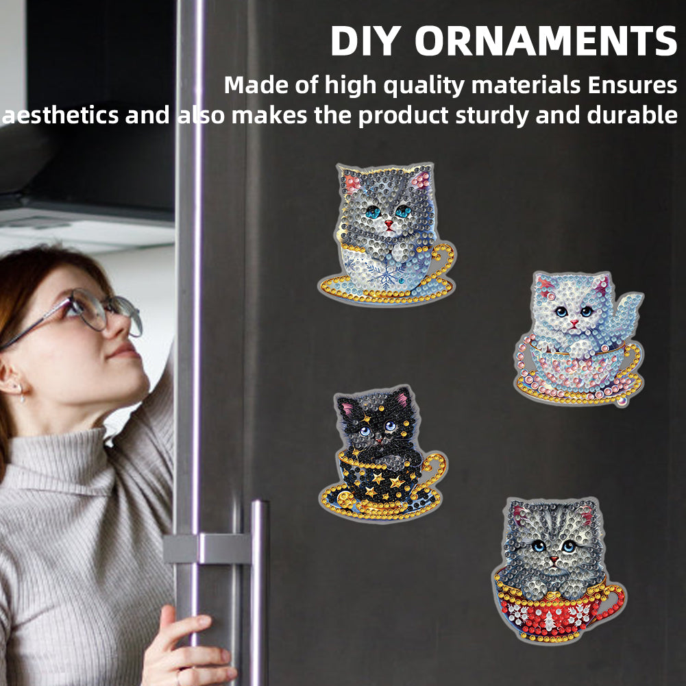 6PCS 2D Flat Xmas DIY Crystal Refrigerator Magnet Round Diamond Magnetic Sticker