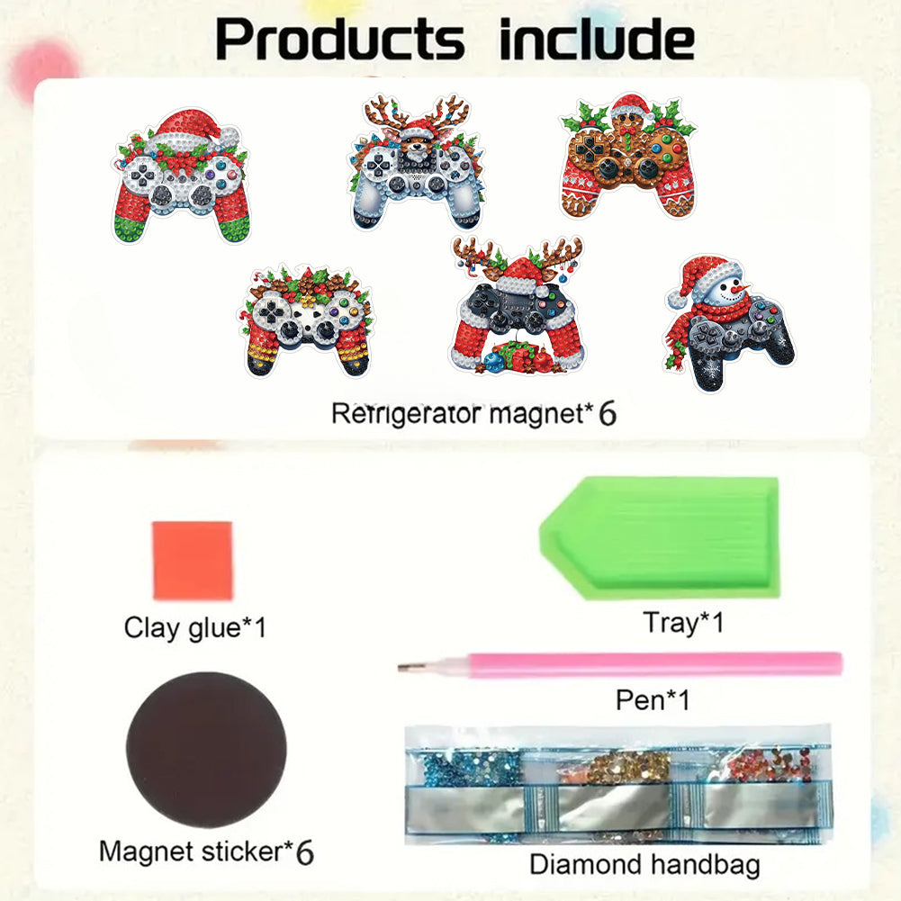 6PCS 2D Flat Xmas DIY Crystal Refrigerator Magnet Round Diamond Magnetic Sticker