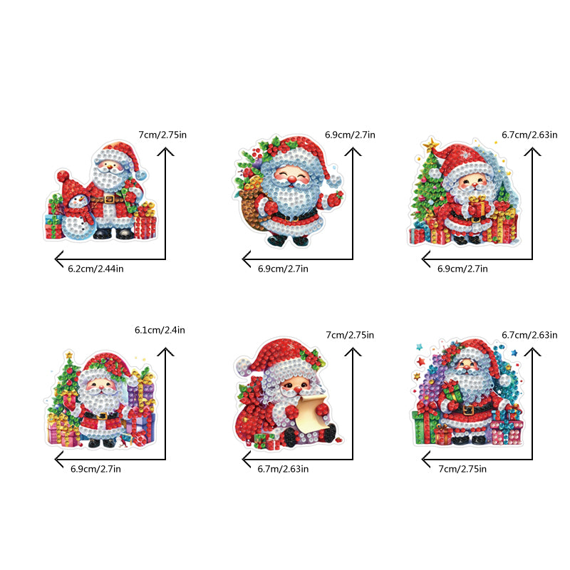 6PCS 2D Flat Xmas DIY Crystal Refrigerator Magnet Round Diamond Magnetic Sticker