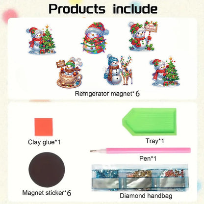 6PCS 2D Flat Xmas DIY Crystal Refrigerator Magnet Round Diamond Magnetic Sticker