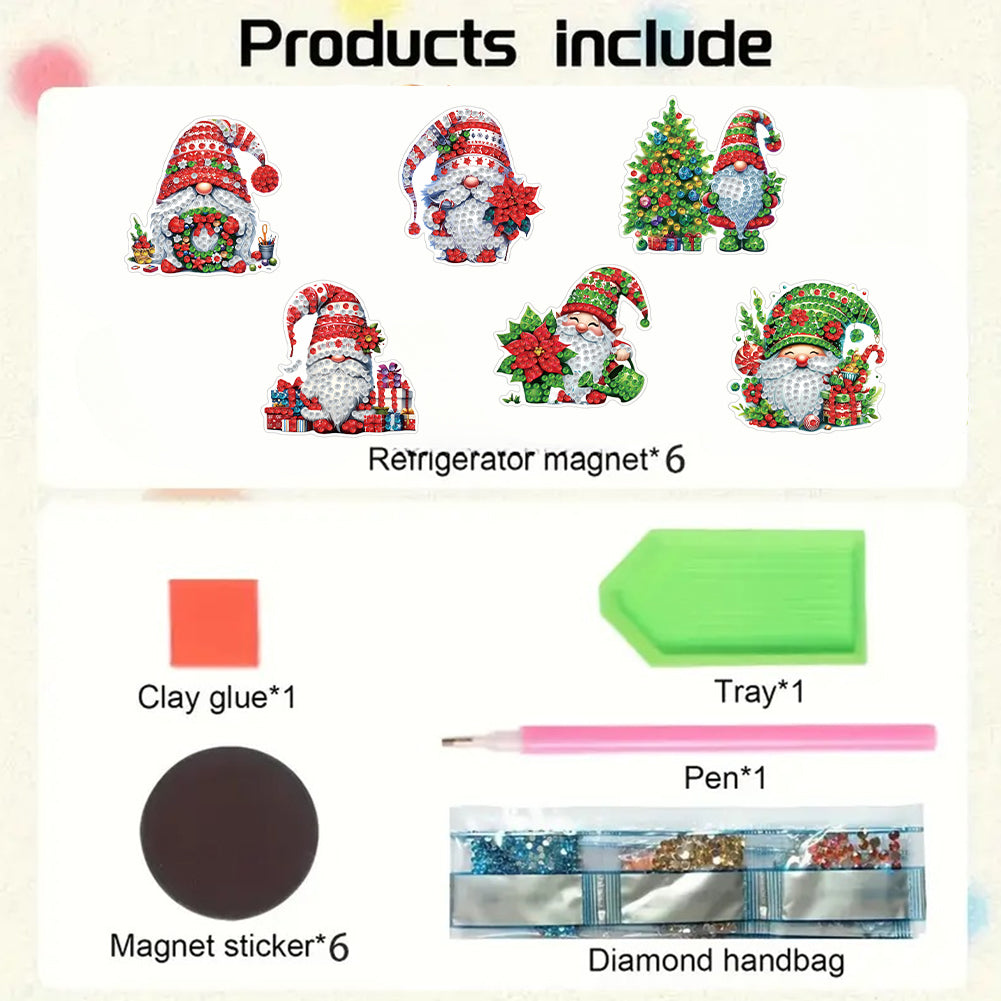 6PCS 2D Flat Xmas DIY Crystal Refrigerator Magnet Round Diamond Magnetic Sticker