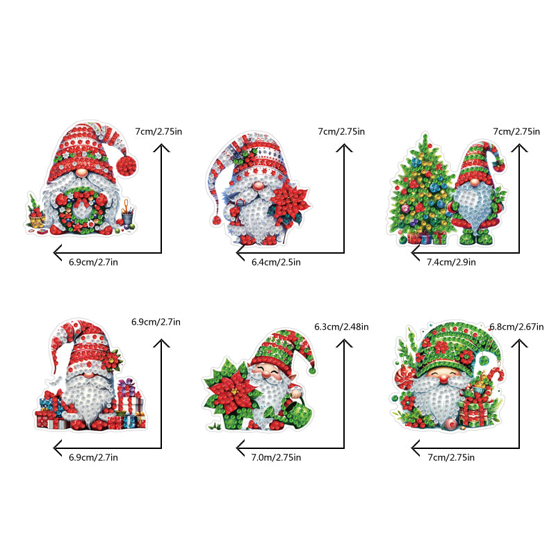 6PCS 2D Flat Xmas DIY Crystal Refrigerator Magnet Round Diamond Magnetic Sticker
