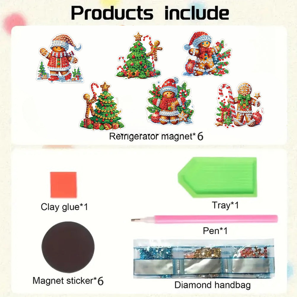 6PCS 2D Flat Xmas DIY Crystal Refrigerator Magnet Round Diamond Magnetic Sticker
