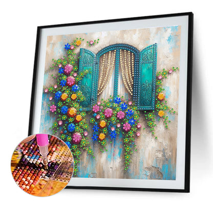 Flowers Window - Special Shaped Drill Diamond Painting 30*30CM