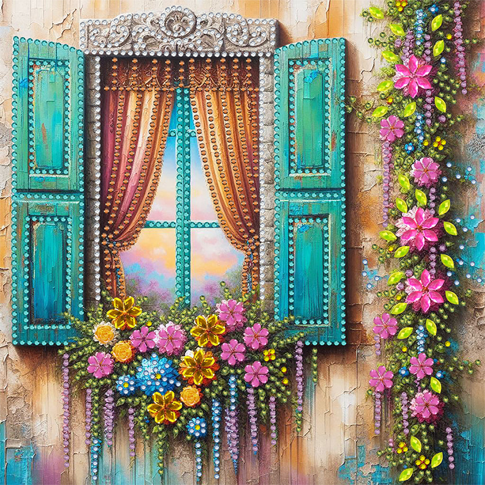 Flowers Window - Special Shaped Drill Diamond Painting 30*30CM