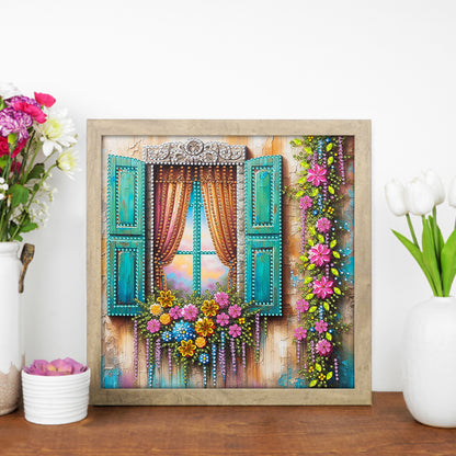 Flowers Window - Special Shaped Drill Diamond Painting 30*30CM