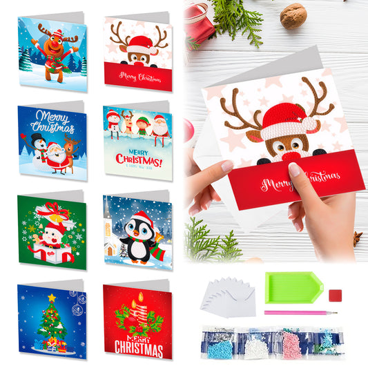 8pcs DIY Diamond Art Greeting Cards Xmas Theme Congratulations Cards & Gifts