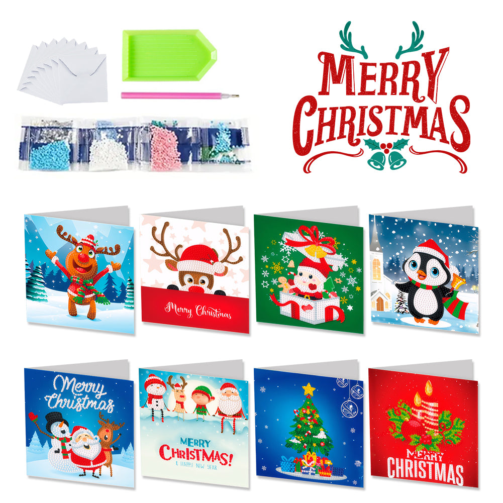 8pcs DIY Diamond Art Greeting Cards Xmas Theme Congratulations Cards & Gifts
