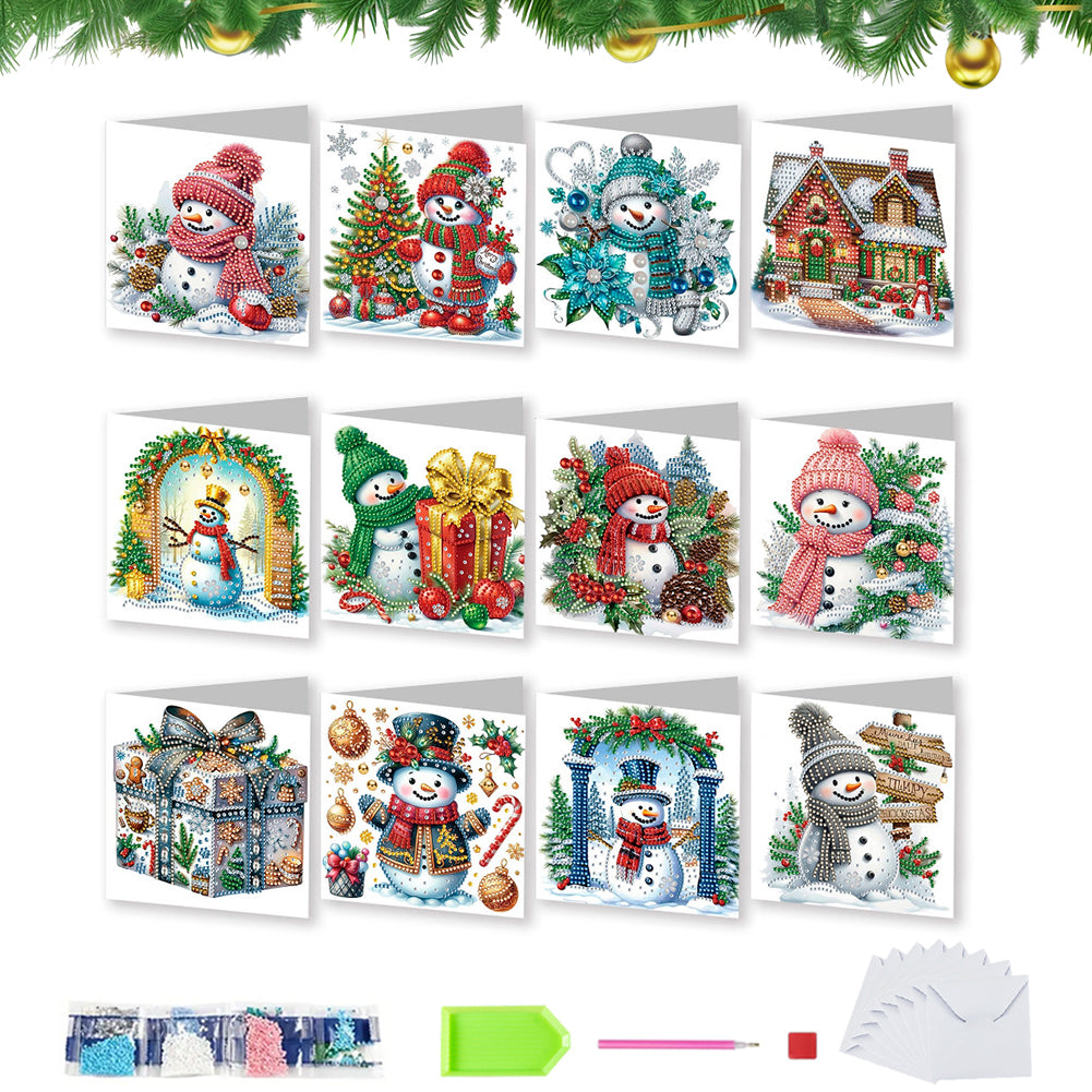 12pcs DIY Diamond Art Greeting Cards Xmas Theme Congratulations Cards & Gifts