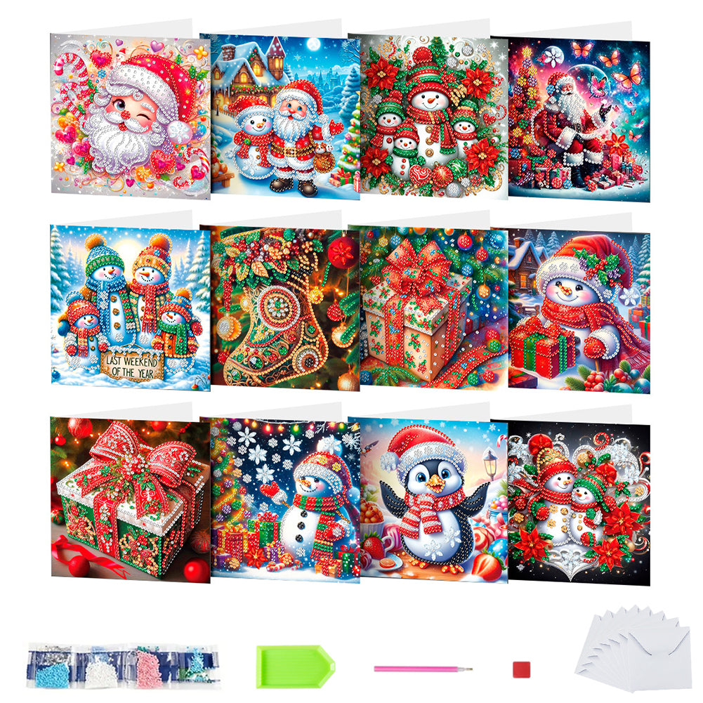 12pcs DIY Diamond Art Greeting Cards Xmas Theme Congratulations Cards & Gifts