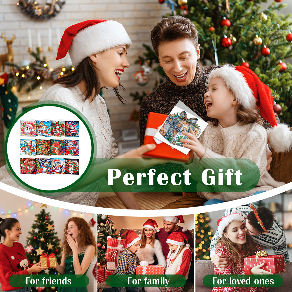 12pcs DIY Diamond Art Greeting Cards Xmas Theme Congratulations Cards & Gifts