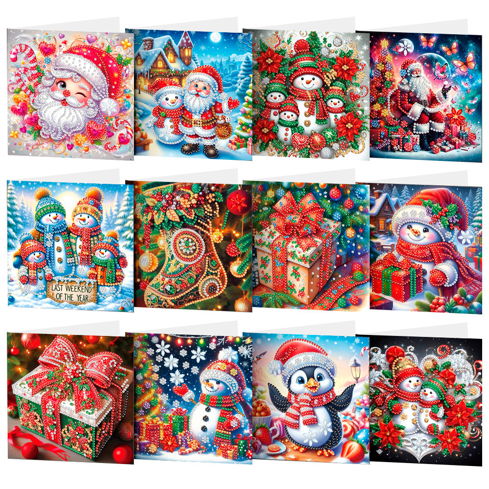 12pcs DIY Diamond Art Greeting Cards Xmas Theme Congratulations Cards & Gifts