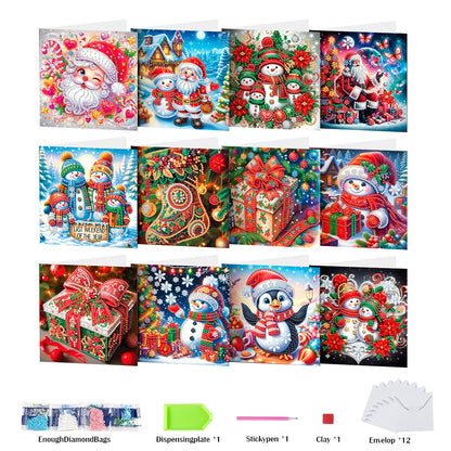 12pcs DIY Diamond Art Greeting Cards Xmas Theme Congratulations Cards & Gifts