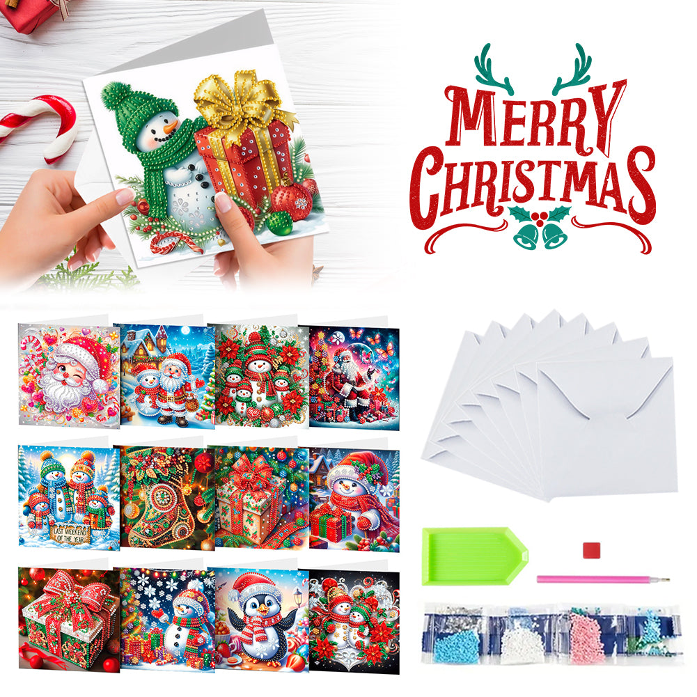 12pcs DIY Diamond Art Greeting Cards Xmas Theme Congratulations Cards & Gifts