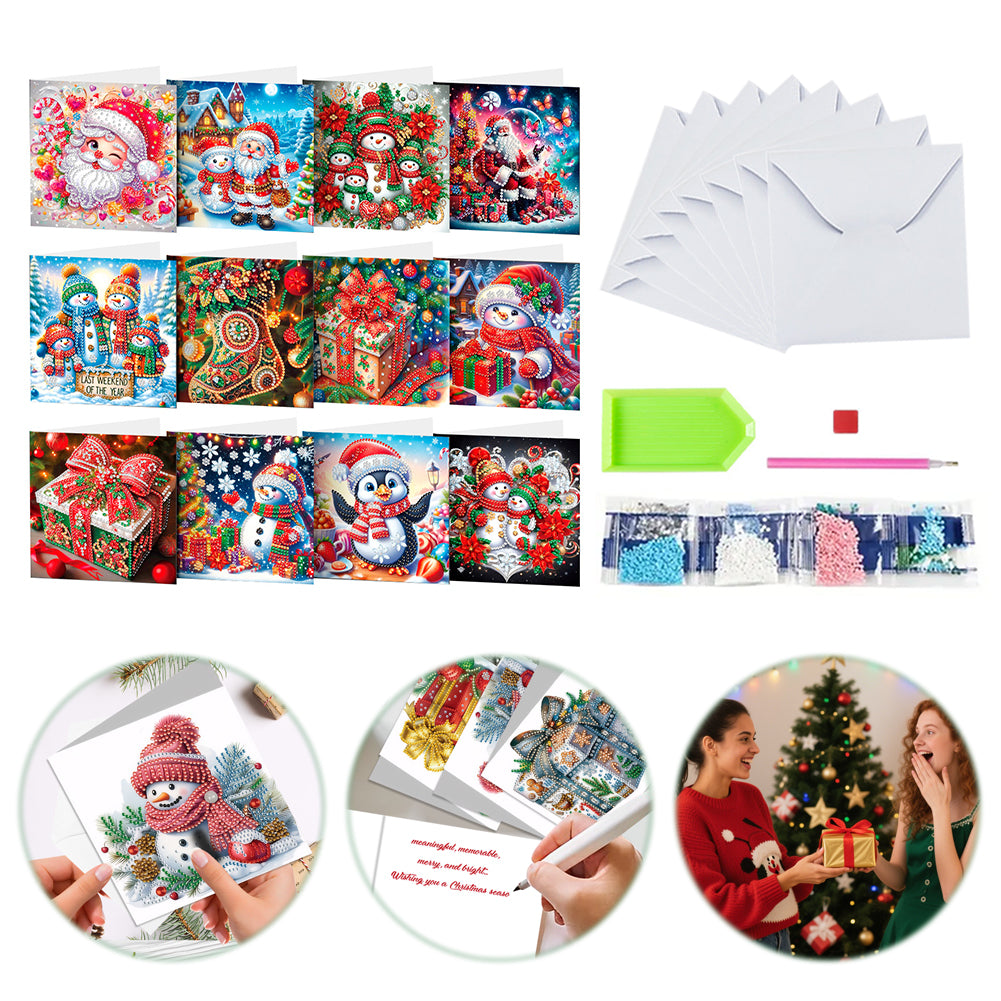 12pcs DIY Diamond Art Greeting Cards Xmas Theme Congratulations Cards & Gifts