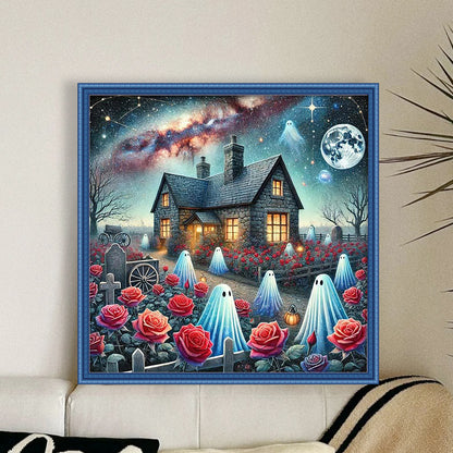 Halloween Rose Cabin - 11CT Stamped Cross Stitch 50*50CM