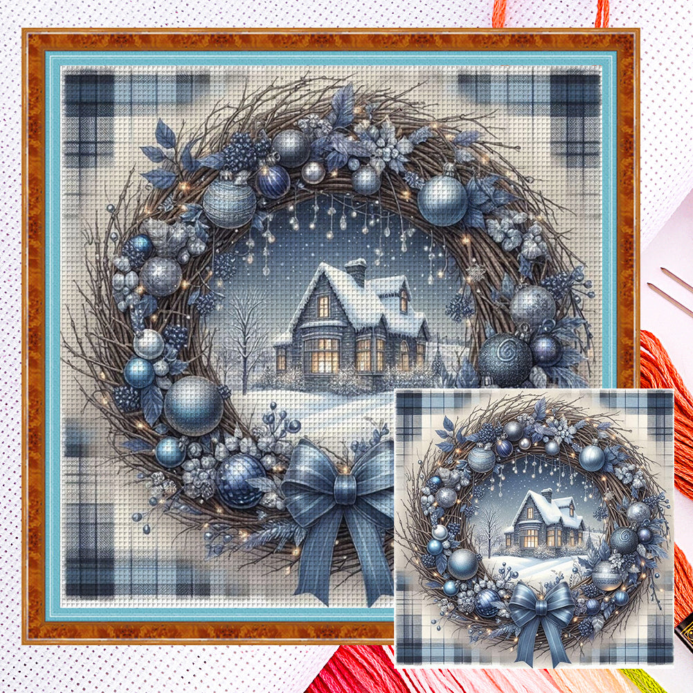 Christmas Wreath Scenery - 11CT Counted Cross Stitch 40*40CM