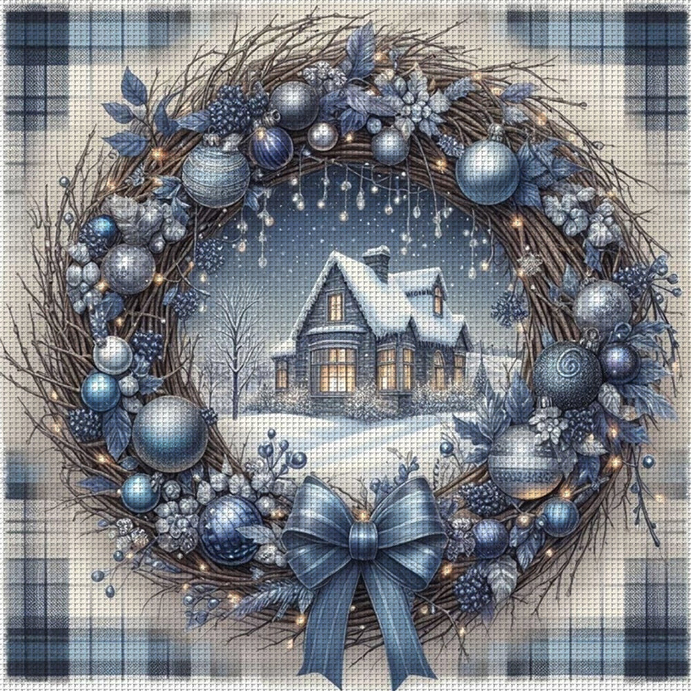 Christmas Wreath Scenery - 11CT Counted Cross Stitch 40*40CM