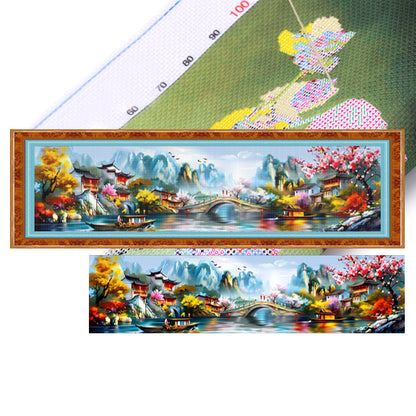 Jiangnan Ancient Charms Reminiscent Of Jiangnan - 11CT Stamped Cross Stitch 176*49CM(Mona Lisa Brand)