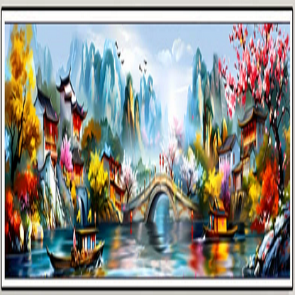 Jiangnan Ancient Charms Reminiscent Of Jiangnan - 11CT Stamped Cross Stitch 176*49CM(Mona Lisa Brand)