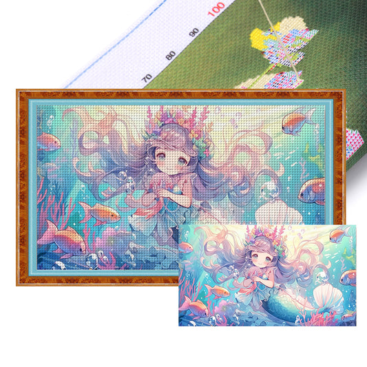 Mermaid And Cute Girl - 9CT Stamped Cross Stitch 90*50CM(Mona Lisa Brand)