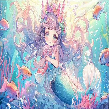 Mermaid And Cute Girl - 9CT Stamped Cross Stitch 90*50CM(Mona Lisa Brand)