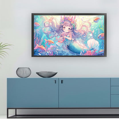 Mermaid And Cute Girl - 9CT Stamped Cross Stitch 90*50CM(Mona Lisa Brand)