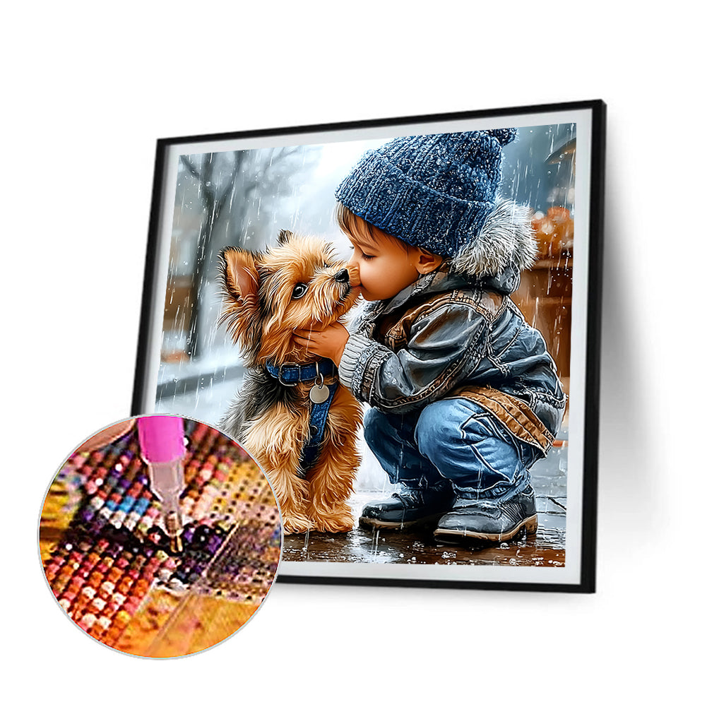 Cute Kid And Puppy - Full Round Drill Diamond Painting 40*40CM