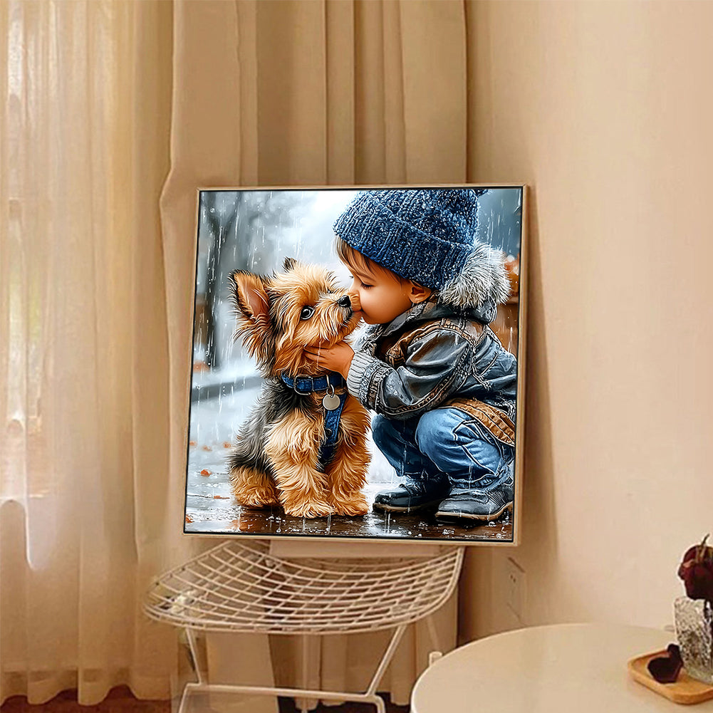Cute Kid And Puppy - Full Round Drill Diamond Painting 40*40CM
