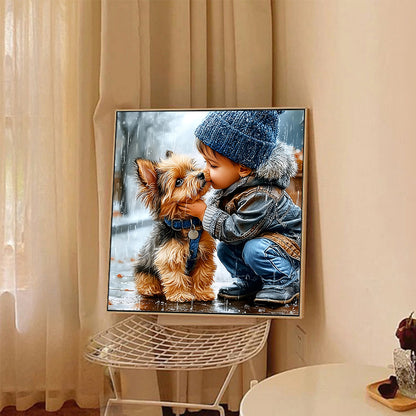 Cute Kid And Puppy - Full Round Drill Diamond Painting 40*40CM