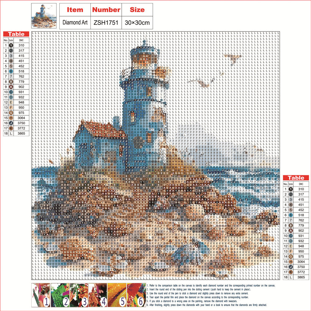 Lighthouse Landscape - Full Round Drill Diamond Painting 30*30CM