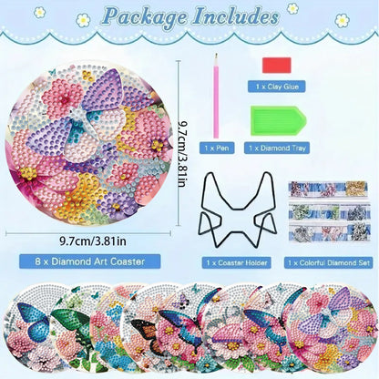 8pcs DIY Diamond Painting Coasters Kits Wooden Diamond Coaster Craft with Holder