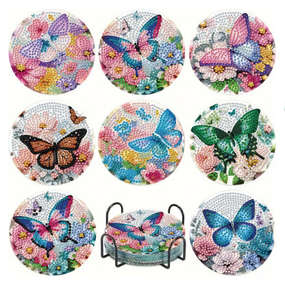8pcs DIY Diamond Painting Coasters Kits Wooden Diamond Coaster Craft with Holder