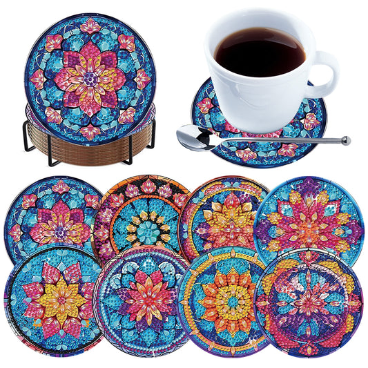 8pcs DIY Diamond Painting Coasters Kits Wooden Diamond Coaster Craft with Holder