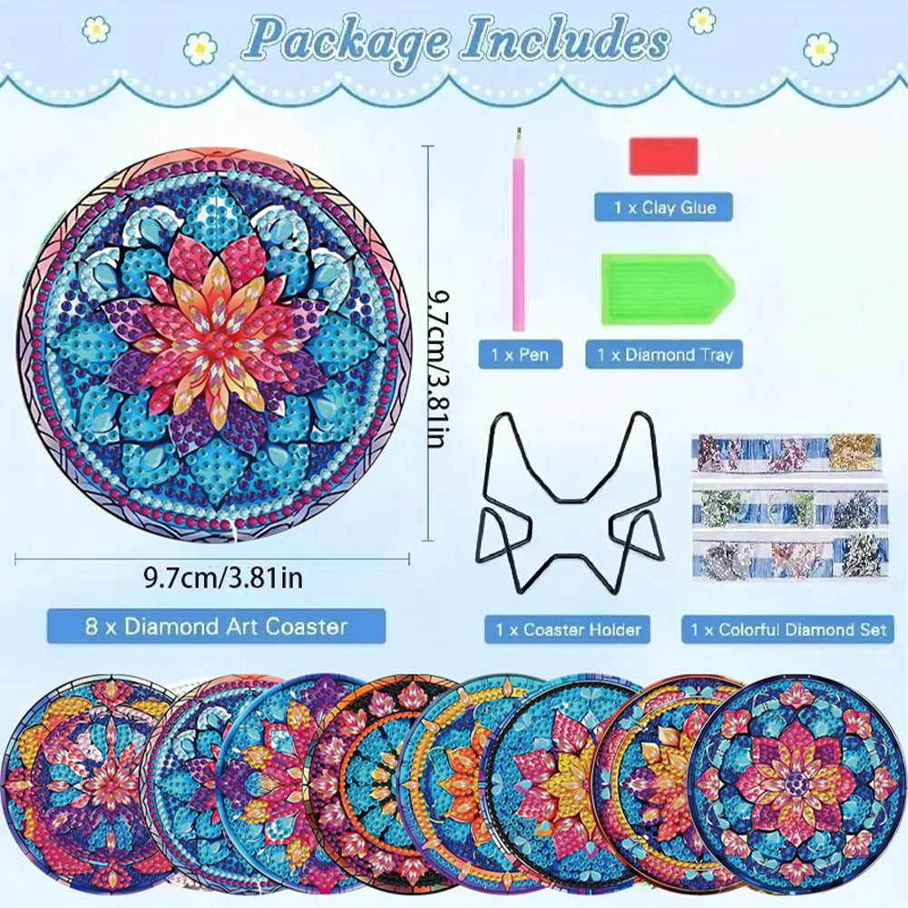 8pcs DIY Diamond Painting Coasters Kits Wooden Diamond Coaster Craft with Holder
