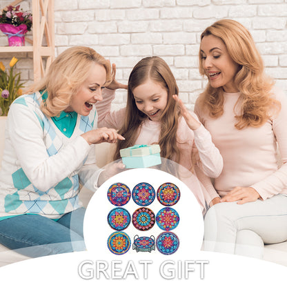 8pcs DIY Diamond Painting Coasters Kits Wooden Diamond Coaster Craft with Holder